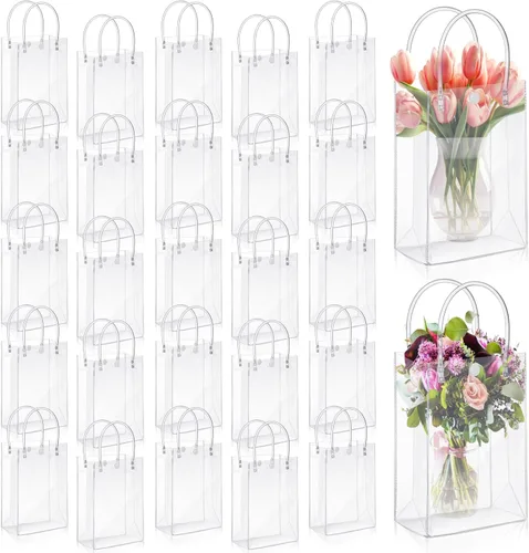 Miniatura 8 de LEIFIDE 50 bolsas de regalo de plástico transparente con asas PVC reutilizables, bolsas de lona transparentes para golosinas, cumpleaños, fiesta