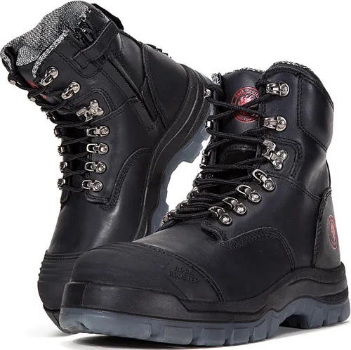 Miniatura 12 de ROCKROOSTER Botas de trabajo para hombre, 7 pulgadas, puntera de acero, cremallera lateral, zapatos de cuero, control estático, transpirables