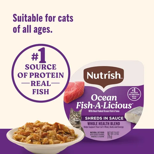 Miniatura 6 de Nutrish Ocean Fish-A-Licious - Alimento húmedo sin granos para gatos, mezcla de salud completa con pescado marino en copos reales y atún en salsa