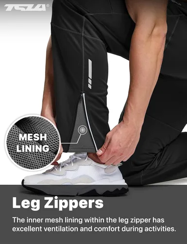 Miniatura 4 de TSLA - Pantalones deportivos de ciclismo antiviento y térmicos para hombre, forrados de vellón, para exteriores, para el invierno y clima frío