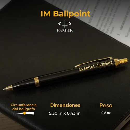 Miniatura 5 de Bolígrafo Parker grabado Bolígrafo personalizado Parker IM de laca negra y ribete dorado. Bolígrafo de regalo grabado personalizado con tu nombre