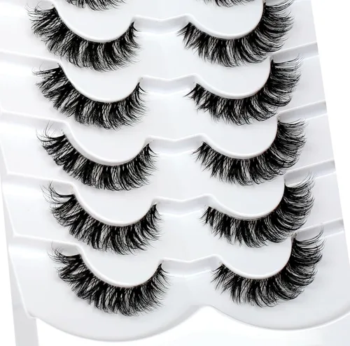Miniatura 724 de Pooplunch - Pestañas postizas finas de visón sintético, estilo ojo de gato, naturales, cruzadas, tipo racimo, efecto 8D de volumen, tiras
