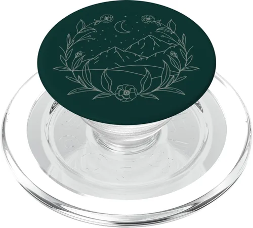 Miniatura 8 de Boho Mountain Moon Night Botánico Floral (verde bosque) PopSockets PopGrip estándar