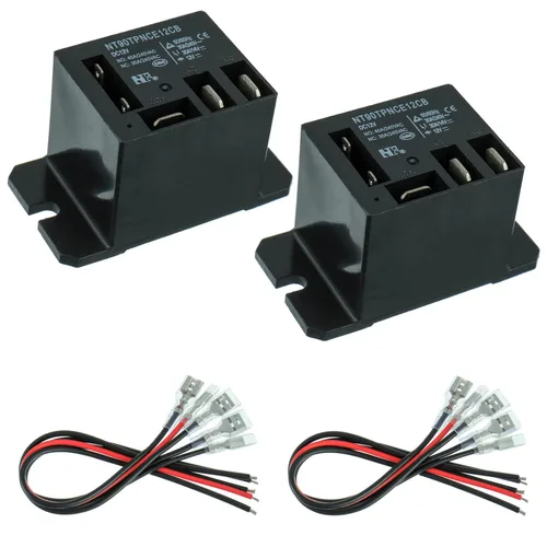 NT90-DC12V-10X Relé de potencia DC 12V Bobina 12 VDC 30A 40A SPDT(1NO 1NC) con montaje de brida y 10 terminales de conexión rápida con cables Relé
