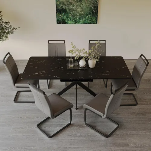 Miniatura 3 de Mesa de comedor de mármol para 4-8, mesa de comedor extensible de 62.4 a 78.15 pulgadas, mesa de cocina moderna, mesa rectangular que ahorra espacio