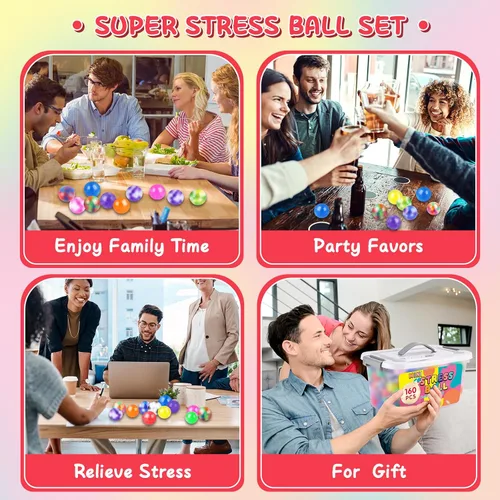 Miniatura 7 de BESNEL 160 Pack de bolas de estrés para adultos, bolas esponjosas a granel, juego de bolas de estrés, bolas anti-ansiedad y de juguete