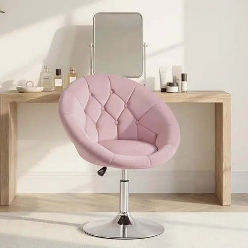 Miniatura 2 de Yaheetech - Silla de tocador para sala de estar, de terciopelo, con respaldo redondo y tapizado, giratoria, con estructura de cromo, altura Rosa