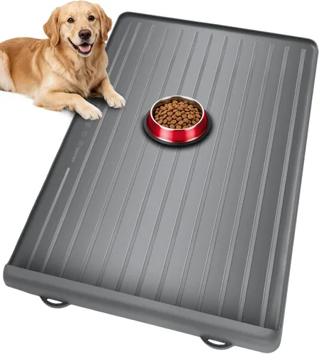 Tapete para comida y agua para perros, tapete grande de alimentación de mascotas de 39.4 x 27 pulgadas con bolsillo para recolección de residuos,