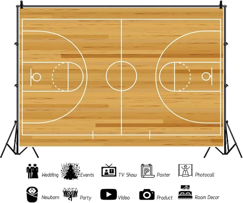 Miniatura 2 de Haoyiyi Telón de fondo de baloncesto de 12 x 8 pies con vista a la cancha de baloncesto Deportes Estadio Partido Club Fotografía Fondo Feliz
