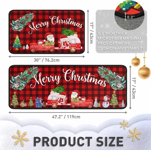 Miniatura 2 de 2 piezas de alfombras y tapetes de cocina de Navidad para el suelo con respaldo antideslizante, decoración de cocina de Navidad feliz, juego