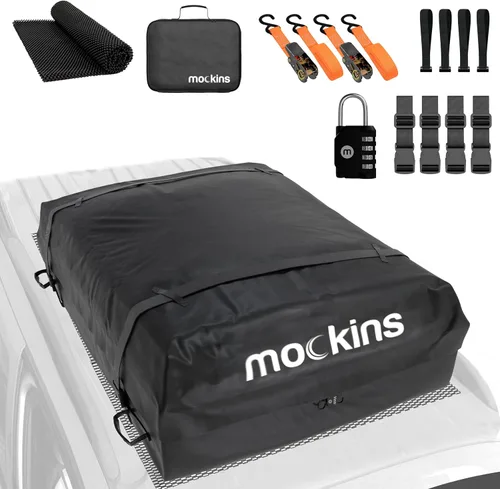 Mockins Bolsa de Carga para Techo de Automóvil de 16 Pies Cúbicos | Bolsa de Techo de 45"x34"x18" para Automóvil Sin Portaequipajes | Portaequipajes