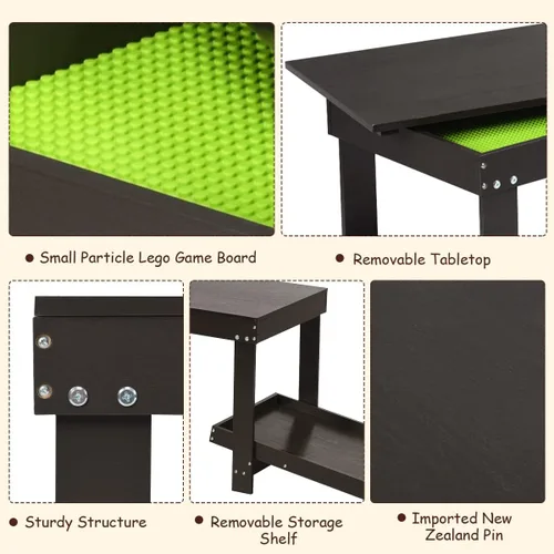 Miniatura 6 de Costzon - Mesa de actividades para niños 2 en 1 con almacenamiento, mesa patentada para bloques de construcción con tablero para manualidades