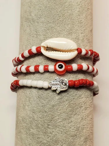 Miniatura 28 de 3 pcs Ilde Cowrie seashell Evil Eye Hamsa Hand Orisha Santeria Pulseras Bracelet Set