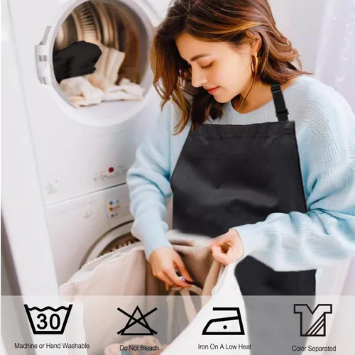 Miniatura 7 de Paquete de 2 delantales de talla grande, delantales de chef grandes negros con 2 bolsillos para hombres y mujeres, camarera, delantal de trabajo