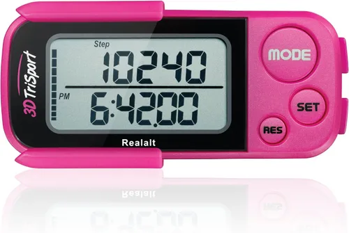 Realalt 3DTriSport 3D Walking Pedometer with Clip & Strap, Accurate Step Counter with 30-Day Memory, Distance in Miles/KM with Large Display Perfect