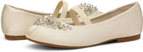 Miniatura 7 de DREAM PAIRS Zapatos de ballet planos con flores para niñas, Mary Jane, zapatos planos de bailarina para vestido de diariobodafiesta