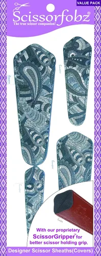 Miniatura 101 de Fundas protectoras para tijeras de diseñador, 4 unidades, tamaño surtido, diseño floral victoriano azul #4-304 Jardín floral victoriano azul