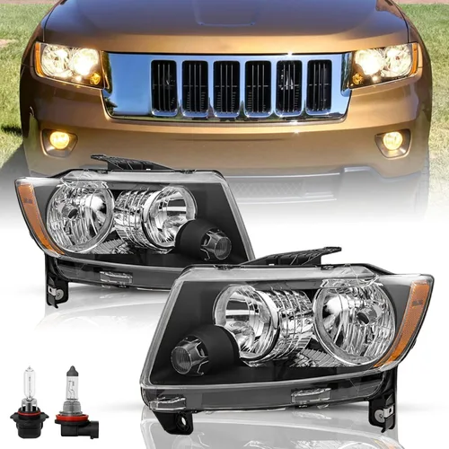 TUSDAR Juego de Conjunto de Faros Halógenos para 2011-2013 Compass / 2011-2013 Jeep Grand Cherokee (No Cherokee) Reemplazo de Faro con Carcasa Negra