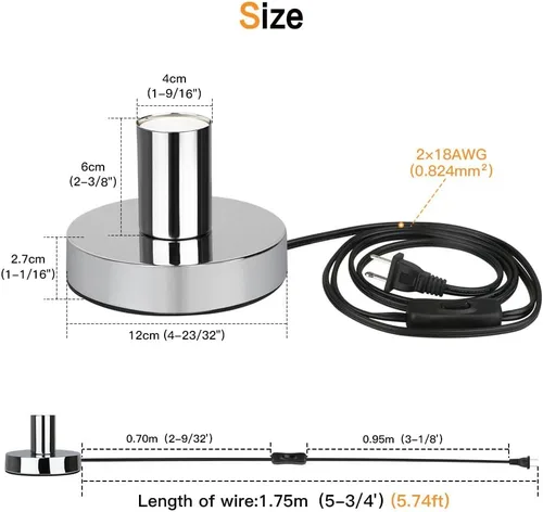 Miniatura 2 de Base de lámpara de mesa industrial Helunsi, base de lámpara E26 E27 plateada sin pantalla, base de lámpara de escritorio corta expuesta, soporte