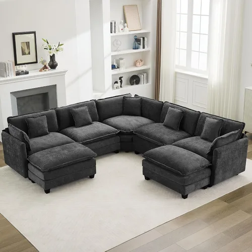 Miniatura 19 de Otomán de Sofá Moderno de Chenille Nube de 35'', Otomán Rectangular para Sofá Seccional Modular, Beige