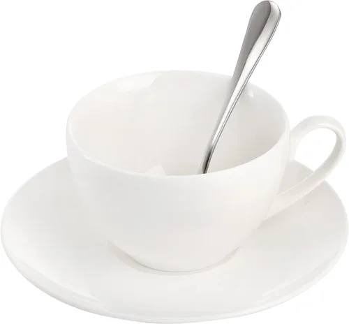 Miniatura 8 de Foraineam Tazas de café expreso con platillos y cucharas, juego de tazas de té blanco de 6 onzas, juego de taza de café de porcelana y platillo