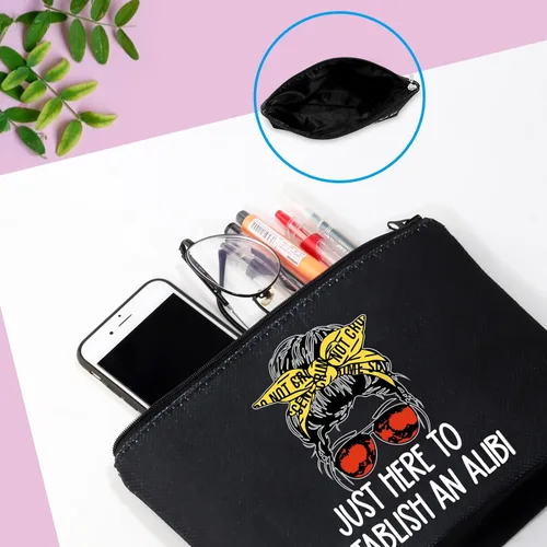 Miniatura 6 de GJTIM True Crime Gift Seriel Killer Gift Just Here to Establish and Alibi - Bolsa de maquillaje para fanáticos del programa de crimen Negro