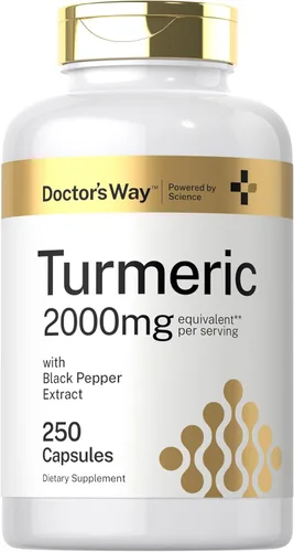 Doctor's Way Suplemento de curcumina de cúrcuma | 250 cápsulas | con extracto de pimienta negra | 95% curcuminoides | Complejo sin OMG, sin gluten