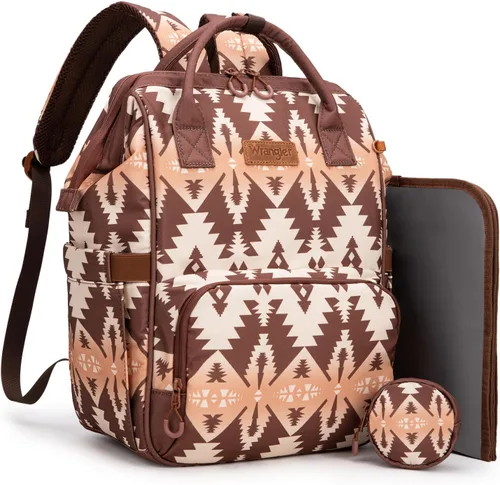 Miniatura 24 de Montana West Wrangler Bolsa Mochila para Pañales Mochila de Viaje Azteca Carteras Occidentales Multifunción Bolsas para Bebé para Mamá con Bolsillos