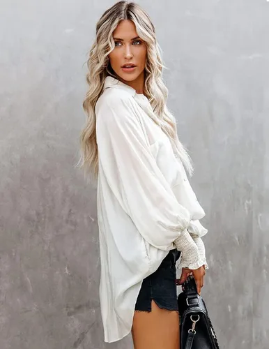Miniatura 3 de Chigant Camisas con botones de manga larga tipo farol, blusas de gran tamaño, camisas casuales para la oficina