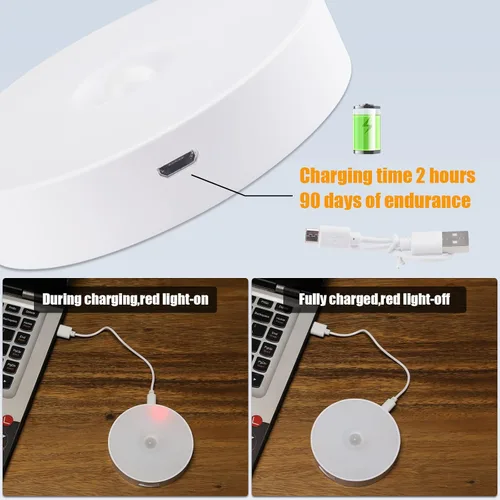 Miniatura 3 de Paquete de 3 luces con sensor de movimiento, 8 LED de luz nocturna recargable, con cable USB y parche magnético, 3 modos, luz de pared segura Blanco