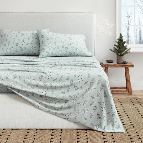 Miniatura 19 de Great Bay Home - Juego de sábanas de franela tamaño individual - 100% algodón turco, de doble cepillado, sábanas de invierno - Juego de ropa de cama