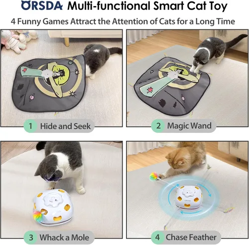 Miniatura 2 de ORSDA Juguetes interactivos 4 en 1 para gatos - Juguetes automáticos para gatos de interior y gatitos, ratones de 8 agujeros Whack-A-Mole, juego