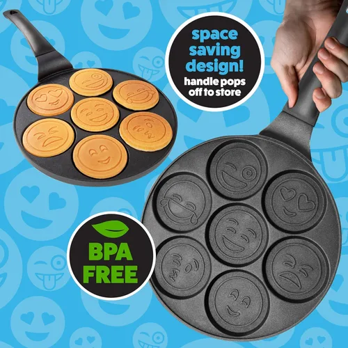 Miniatura 5 de Sartén mini para hotcakes con emojis - 7 caras sonrientes únicas para niños, sartén antiadherente para hotcakes con moldes para la estufa, plancha