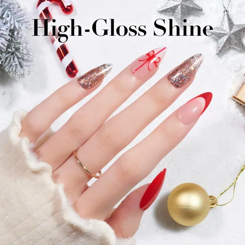 Miniatura 8 de AZUREBEAUTY - Juego de uñas en polvo para inmersión, rojo navideño, borgoña, rosa, baya, brillo, blanco, plata, purpurina, 6 colores, kit