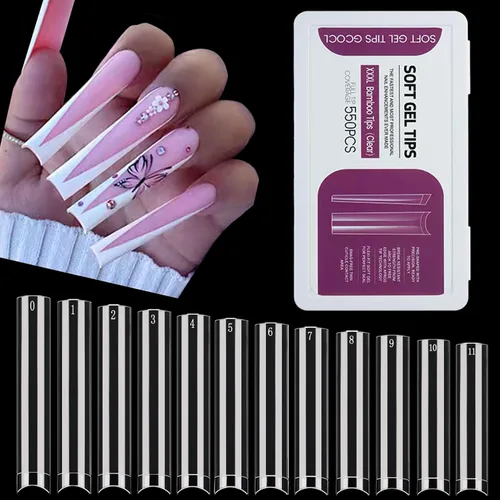 Miniatura 12 de 312 piezas de puntas de uñas de tacón extra largas para uñas acrílicas profesionales, puntas de uñas de tacón de media cubierta 4XL, extensión