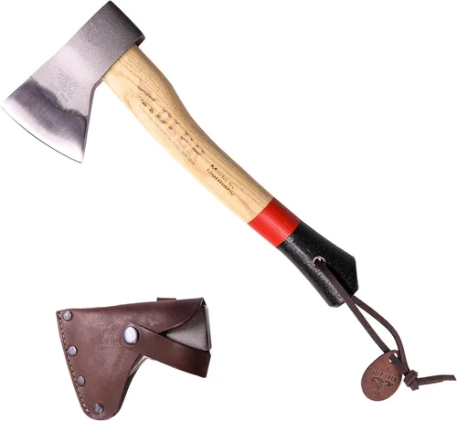 Miniatura 11 de Adler Rheinland - Hacha de camping con funda de cuero, forjado alemán, mango de nogal de 14 pulgadas, hacha compacta para senderismo, bushcraft