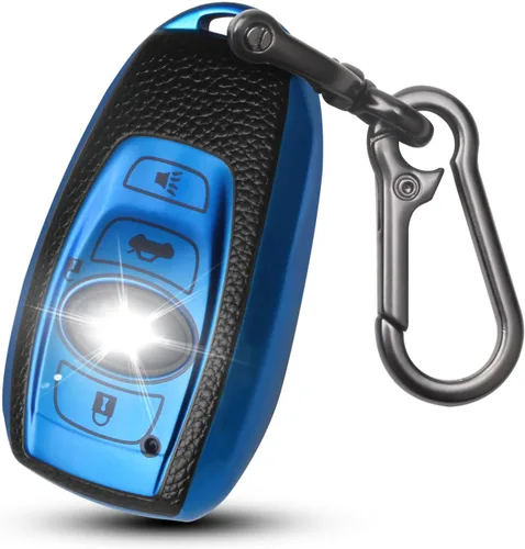 Miniatura 8 de QBUC Funda para llavero Subaru con llavero de cuero, apta para Forester Crosstrek Outback Ascent Impreza Legacy Subaru de 4 botones (azul)