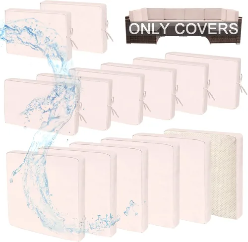 Miniatura 17 de 14 fundas de cojín de patio para juegos de asientos seccionales de muebles de exterior de 7 piezas, resistentes al agua, más 2 almohadas decorativas
