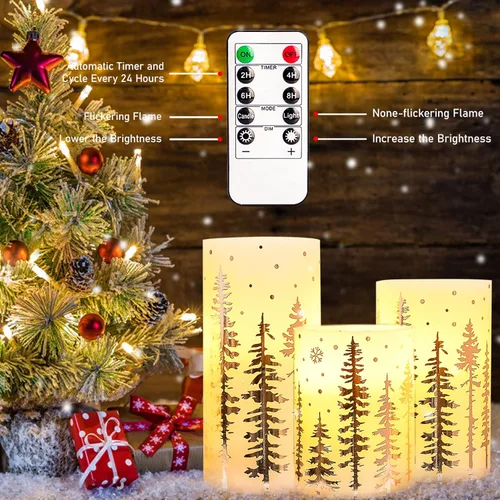 Miniatura 4 de Velas LED sin llama de copo de nieve con control remoto y temporizador, velas de vidrio electrochapado operadas por batería, velas LED parpadeantes