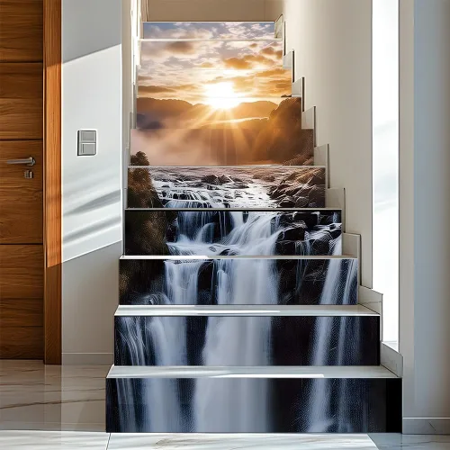 PLIGREAT 15 tiras de adhesivos 3D para escaleras con efecto cascada, adhesivos para escalones tipo pelar y pegar, cubiertas de escalones con paisaje