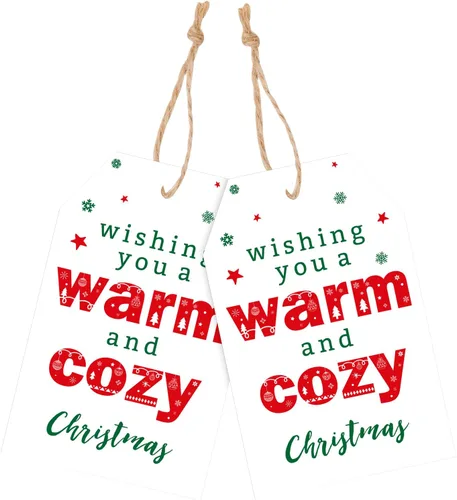 joycraft 50 Etiquetas de Navidad con Cuerda - 3.3x2.1 pulgadas Etiquetas Colgantes de Regalo Navideño de Papel Blanco, Etiquetas Colgantes de