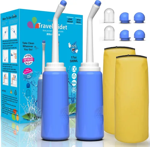 2 botellas bidé portátil - Botella de lavado mamá exprimible 500ml 17oz - Botella de bidé de viaje para ducha y inodoro portátil para mujeres