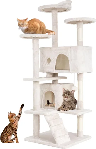 24/7 Shop at Home Court - Torre de árbol para gatos de varios niveles de 54 pulgadas con bola colgante y postes rascadores para gatos de interior,