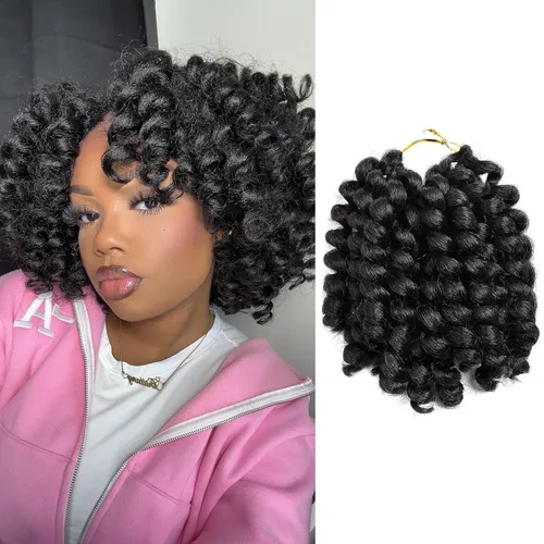 Toyotress Cabello rizado tipo varita de ganchillo – 6 pulgadas, 6 paquetes de cabello de ganchillo jamaicano negro azabache, pelo corto rizado