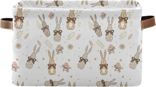 Cesta de almacenamiento de tela con diseño de huevos y conejitos para el día de Pascua, conejos, flores de primavera, bolsa organizadora para bebé,