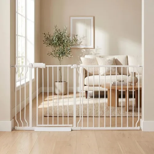 Miniatura 9 de Puerta de bebé para escaleras y puertas, puertas para perros de 29 a 34 pulgadas para la casa, puerta para mascotas de interior montada a presión