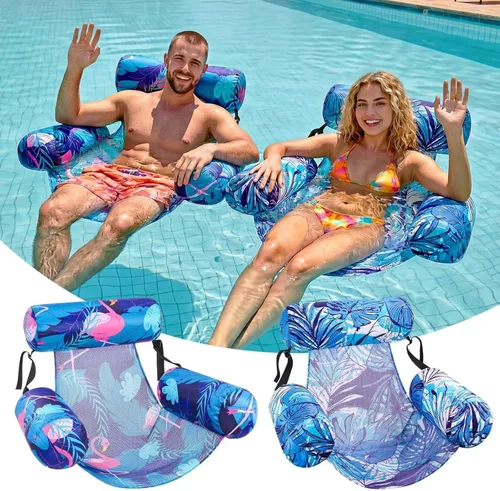 Miniatura 10 de Silla flotante inflable para piscina, paquete de 2 flotadores de piscina para adultos, resistentes, sillas flotantes de agua, flotadores inflables