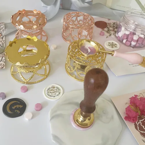 Miniatura 6 de Kit de calentador de sellos de cera de metal con cuchara y varilla de agitación, para sello de cera de boda