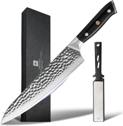 Miniatura 8 de Cuchillo de chef japonés, cuchillo de chef de Damasco de 8 pulgadas, acero inoxidable japonés VG10 de alto carbono, hoja forjada a mano de 67 capas