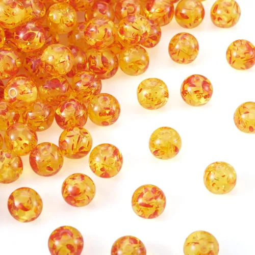 Pandahall - 100 cuentas de resina transparente ámbar de flores de resina suelta, bola redonda, cuentas acrílicas de ámbar de fuego, espaciador,